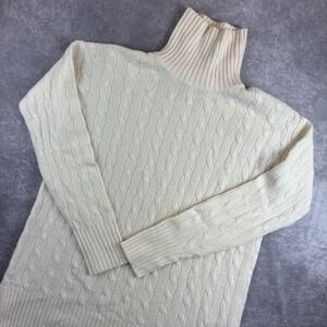 Polo Ralph Lauren Sweater Women's S Beige Wool Cashmere Roll Neck Cable Knit